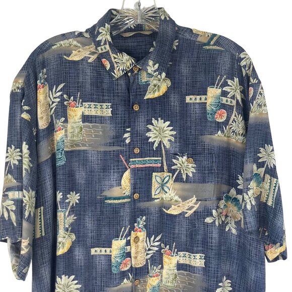 Paradise Collection Hawaiian Shirt Mens Large Blue Tropical Button Front - Picture 3 of 8